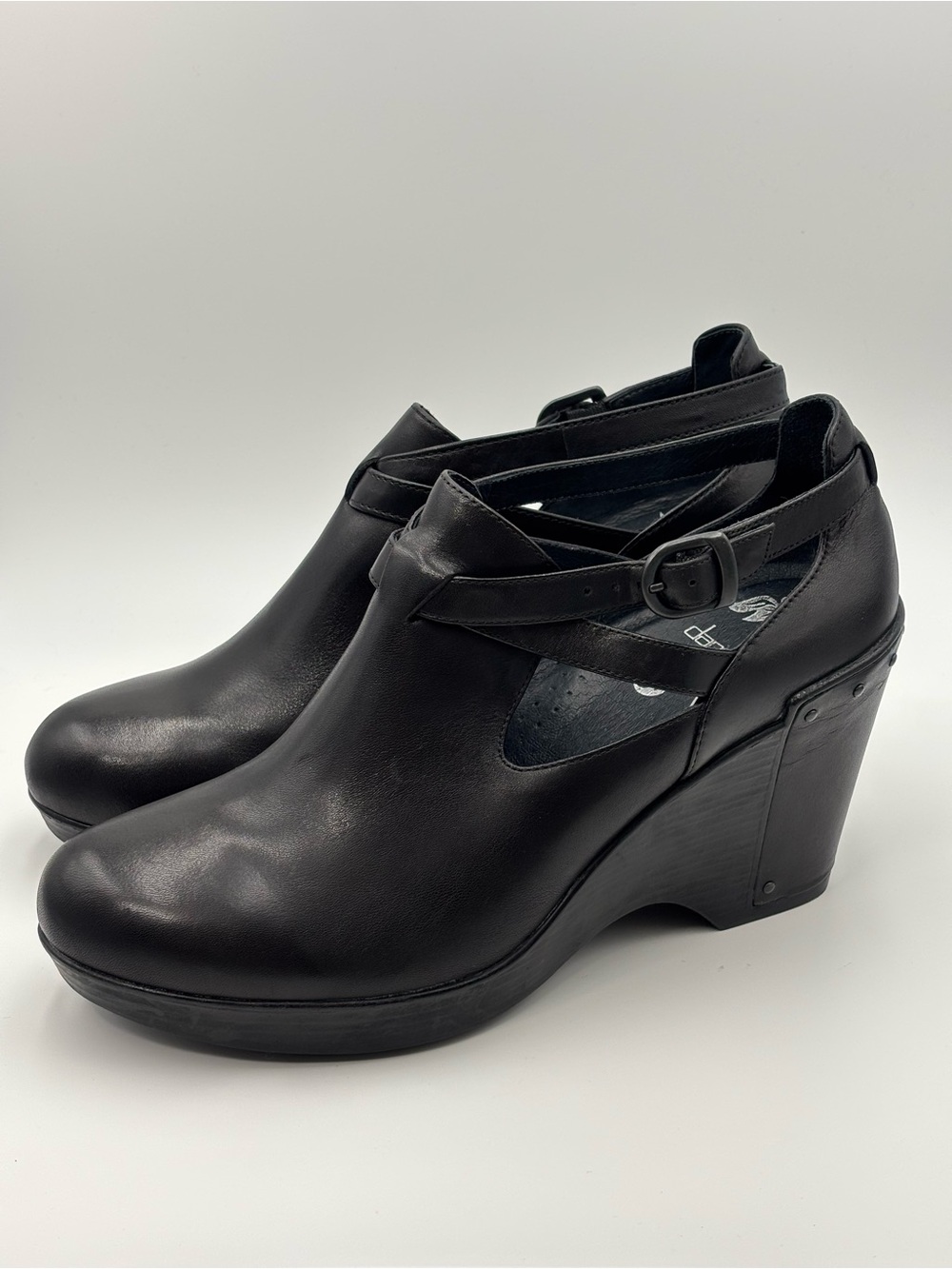 Dansko Black Platform Leather‎ Wedge Mary Jane Slingback Size 40